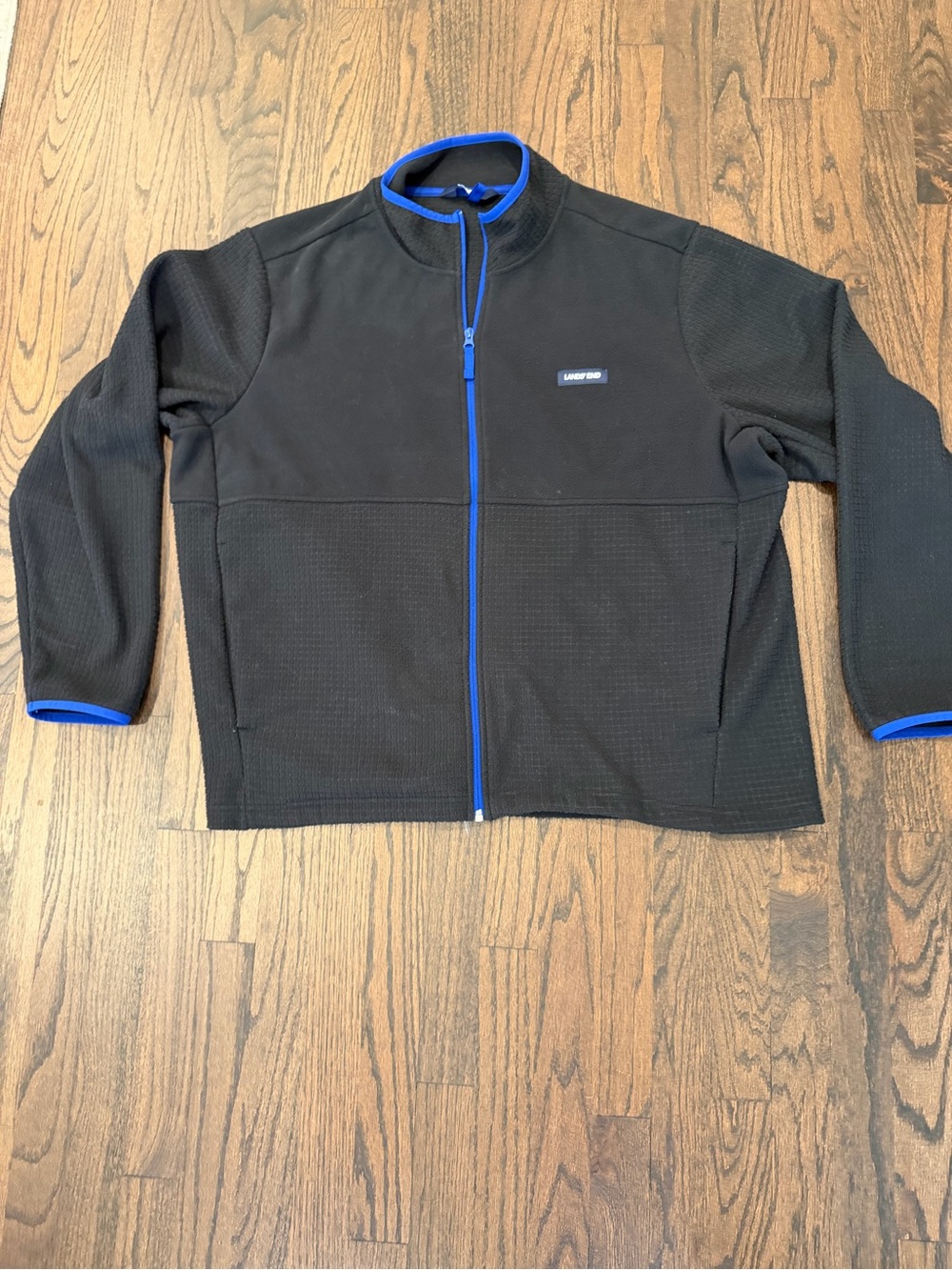 Lands' End Black Lightweight Full-Zip Jacket with Blue Trim